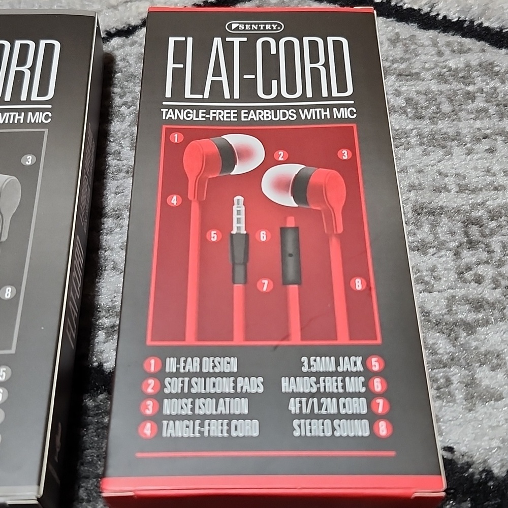 SENTRY FLAT-CORD TANGLE FREE EARBUDS WITH MIC IPHONE- ANDROID- TABLETS - Picture 4 of 7